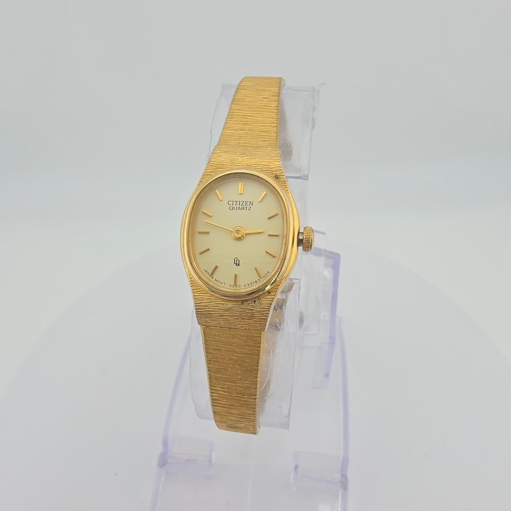 Vtg CITIZEN CQ Ladies Watch 3220 Mesh Style Yellow Gold Plate 6.75" New Battery